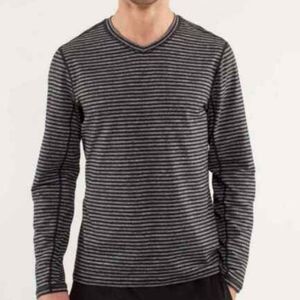 Striped V-neck Sweater black gray grey size L